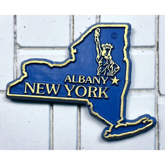 Albany New York State Outline Refrigerator Magnet Vintage Statue of Liberty - Picture 1 of 6